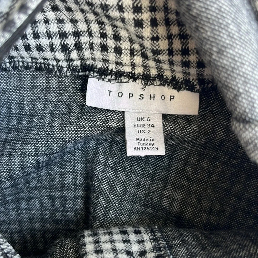 Topshop Plaid Stretch Low V Knit Button Up Dress US 2